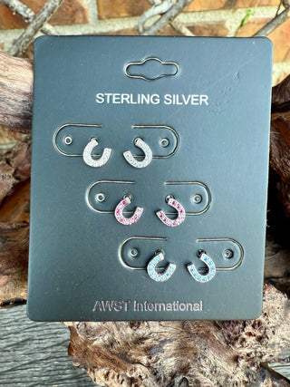 Sterling Silver Cubic Zirconia Tiny Horseshoe Stud Earring Set - Barbwire n Bougie Boutique