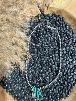 Sterling Silver Genuine Turquoise Nugget Necklace | 16” Southwestern Beaded Necklace - Barbwire n Bougie Boutique