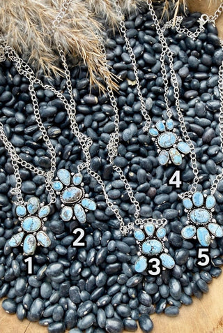 Sterling Silver Golden Hills Turquoise Cluster Necklace – Western Statement Pendant - Barbwire n Bougie Boutique