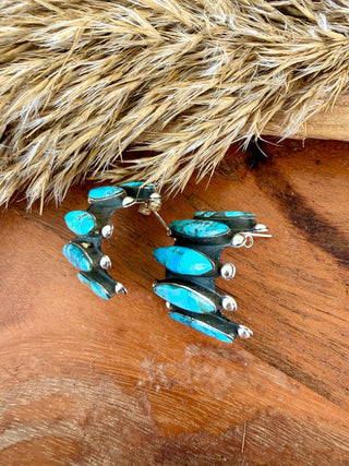 Sterling Silver Kingman Turquoise Cluster Hoop Earrings- Taxco - Barbwire n Bougie Boutique