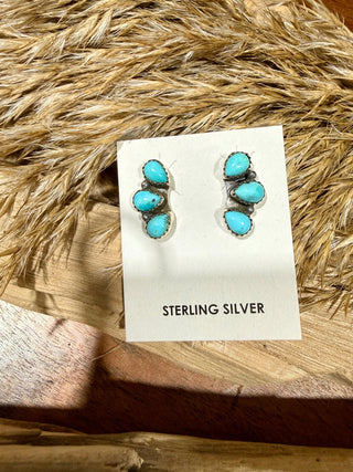 Sterling Silver Kingman Turquoise Cluster Stud Earrings - Barbwire n Bougie Boutique