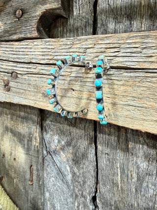 Sterling Silver Kingman Turquoise Hoop Earrings - Barbwire n Bougie Boutique