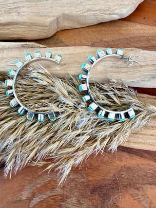 Sterling Silver Kingman Turquoise Hoop Earrings - Barbwire n Bougie Boutique