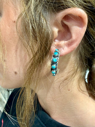 Sterling Silver Kingman Turquoise Hoop Earrings | Southwestern Turquoise Statement Hoops - Barbwire n Bougie Boutique