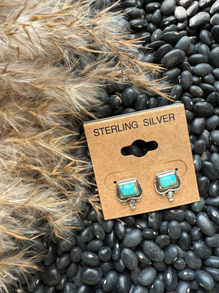 Sterling Silver & Kingman Turquoise Square Stud Earrings – Western Cowgirl Jewelry - Barbwire n Bougie Boutique