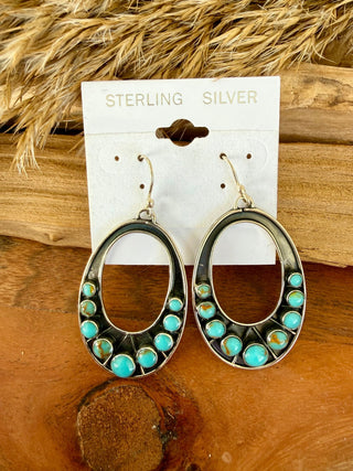 Sterling Silver Kingman Turquoise Taxco Oval Hoop Earrings - Barbwire n Bougie Boutique
