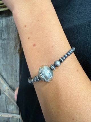 Sterling Silver Machine Made Pearls Mercury Dime Bead Bracelet | Western Navajo Pearl Style Bracelet - Barbwire n Bougie Boutique