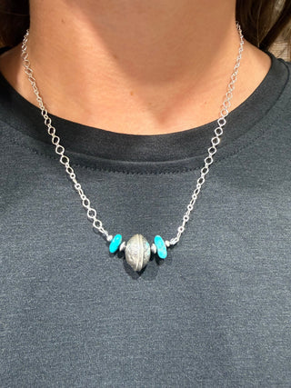 Sterling Silver Mercury Dime Bar Necklace with Turquoise | Western Desert Pearl Necklace - Barbwire n Bougie Boutique