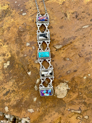 Sterling Silver Multi Stone Stacked Bar Necklace - Barbwire n Bougie Boutique