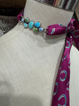 Sterling Silver Multi Stone Turquoise Twilly Slide | Genuine Turquoise Wild Rag Scarf Slide - Barbwire n Bougie Boutique