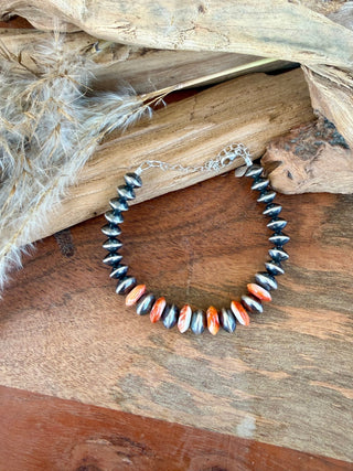 Sterling Silver & Orange Spiny Saucer Pearl Bracelet - Barbwire n Bougie Boutique