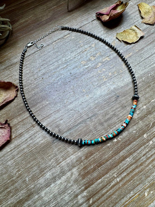 Sterling Silver Pearl Choker with Extra Turquoise & Spiny Oyster - Barbwire n Bougie Boutique