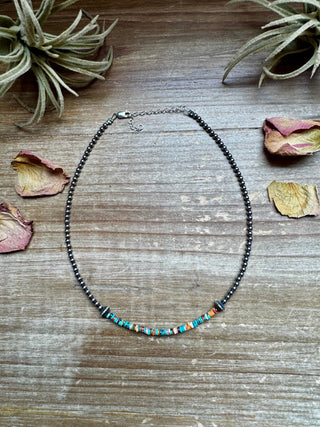 Sterling Silver Pearl Choker with Extra Turquoise & Spiny Oyster - Barbwire n Bougie Boutique