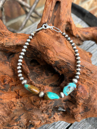 Sterling Silver Pearls & Turquoise Bracelet - Barbwire n Bougie Boutique