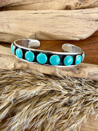 Sterling Silver Sleeping Beauty Turquoise Dot Cuff Bracelet- Non Native - Barbwire n Bougie Boutique