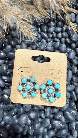Sterling Silver Turquoise Concho Stud Earrings | Southwestern Cowgirl Cluster Studs - Barbwire n Bougie Boutique