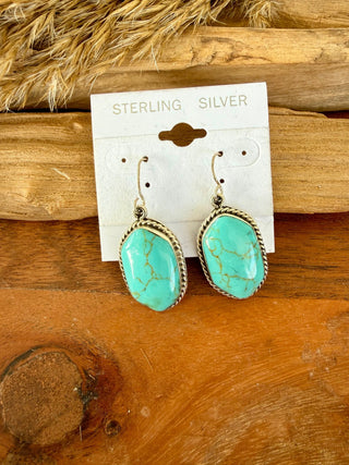 Sterling Silver Turquoise Drop Earrings | Southwestern Style- Taxco - Barbwire n Bougie Boutique
