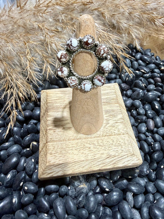 Sterling Silver Wild Horse Turquoise Cluster Ring | Adjustable Statement Cowgirl Jewelry-200 - Barbwire n Bougie Boutique