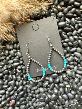 Sterling Turquoise Teardrop Hoops - Barbwire n Bougie Boutique