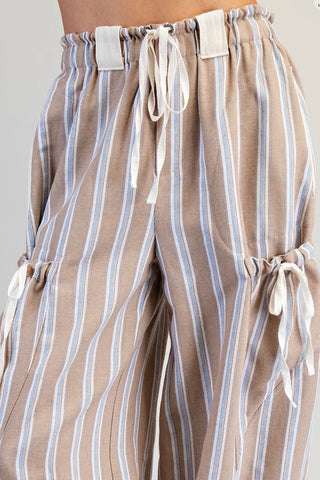 Striped Drawstring Cargo Jogger Pants | Relaxed Fit Bottoms-Taupe - Barbwire n Bougie Boutique