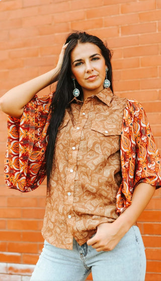 Sundance Paisley Retro Cowgirl Pearl Snap Top - Barbwire n Bougie Boutique