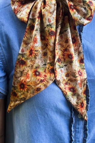 Sunflower Shine Latigo Twilly Scarf | Western Sunflower Neck Scarf - Barbwire n Bougie Boutique