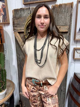 Tan Saddle Stitch Mom Crop Sweater - Barbwire n Bougie Boutique