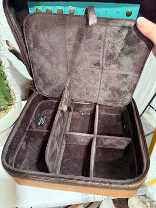 Tan/Turquoise Tooled Western Deluxe Travel Jewelry Case - Barbwire n Bougie Boutique