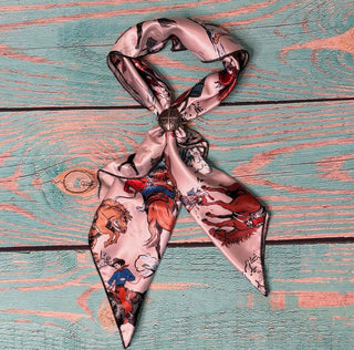 Taupe Rodeo Cowboy Wild Rag Scarf – 28” x 28” Western Horse & Roper Print - Barbwire n Bougie Boutique