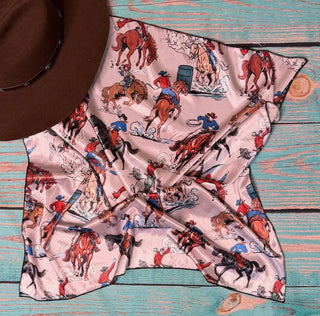 Taupe Rodeo Cowboy Wild Rag Scarf – 28” x 28” Western Horse & Roper Print - Barbwire n Bougie Boutique