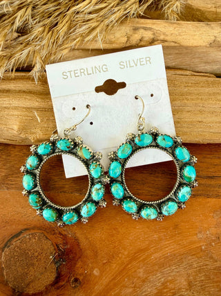 Taxco Sterling Silver Turquoise Circle Hoop Earrings - Barbwire n Bougie Boutique