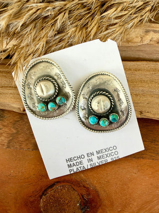 Taxco -Sterling Silver Turquoise Cowboy Hat Stud Earrings - Barbwire n Bougie Boutique