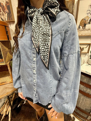 The Denim Drama Pearl Snap Puff Sleeve Top - Barbwire n Bougie Boutique