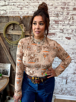 The Sunset Ranch Retro Long Sleeve Top - Barbwire n Bougie Boutique