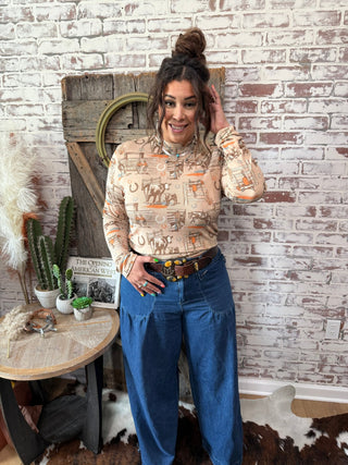 The Sunset Ranch Retro Long Sleeve Top - Barbwire n Bougie Boutique