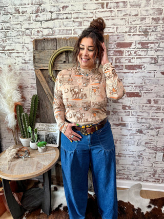 The Sunset Ranch Retro Long Sleeve Top - Barbwire n Bougie Boutique