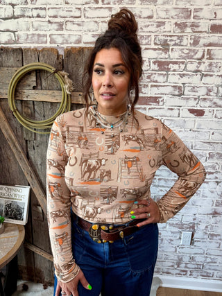 The Sunset Ranch Retro Long Sleeve Top - Barbwire n Bougie Boutique