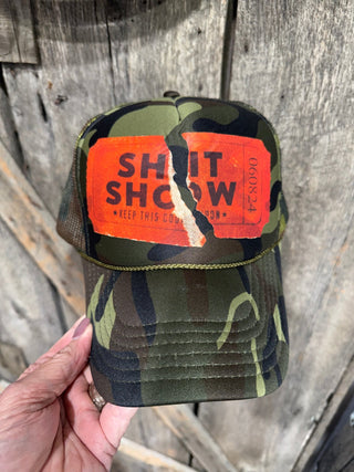 Ticket to the Shitshow Camo Trucker Hat - Barbwire n Bougie Boutique