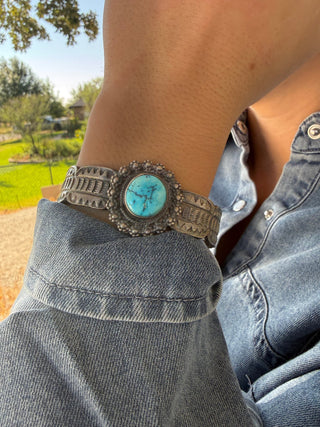 Tillie John Navajo Blue Ridge Turquoise Sterling Silver Cuff Bracelet - Barbwire n Bougie Boutique