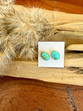 Tiny Turquoise Oval Stud Earrings - Barbwire n Bougie Boutique