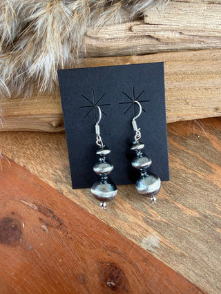 Treva Jim Sterling Silver Navajo Pearl Dangle Earrings – Native American Made - Barbwire n Bougie Boutique