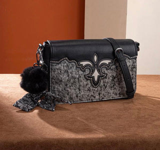 Trinity Ranch Black Genuine Cowhide Boot Stitch Crossbody Bag - Barbwire n Bougie Boutique