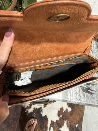 Trinity Ranch Desert Bloom Tooled Cowhide Crossbody Bag-Tan - Barbwire n Bougie Boutique