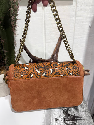 Trinity Ranch Desert Bloom Tooled Cowhide Crossbody Bag-Tan - Barbwire n Bougie Boutique