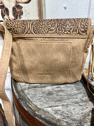Trinity Ranch Hair-On Hide Crossbody Bag with Concho Pockets- Khaki - Barbwire n Bougie Boutique