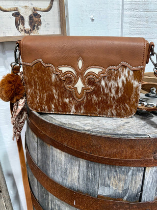 Trinity Ranch Hair-On Hide Crossbody Bag with Fleur-de-Lis Detail – Brown - Barbwire n Bougie Boutique