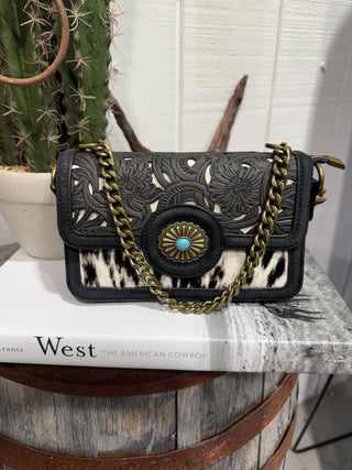 Trinity Ranch Midnight Bloom Tooled Cowhide Crossbody Bag- Black - Barbwire n Bougie Boutique