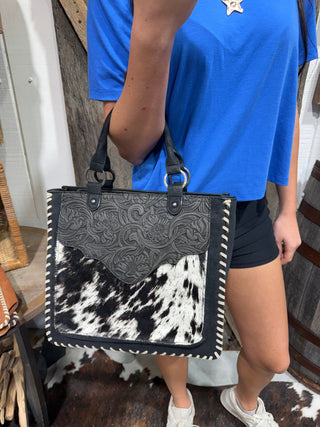 Trinity Ranch Midnight Rodeo Tooled Cowhide Tote Bag- Concealed Carry - Barbwire n Bougie Boutique