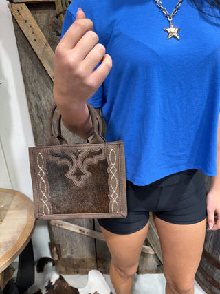 Trinity Ranch Prairie Hide Mini Crossbody Bag- Brown - Barbwire n Bougie Boutique