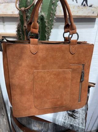 Trinity Ranch Saddle Bloom Tooled Cowhide Tote Bag-Tan Concealed Carry - Barbwire n Bougie Boutique